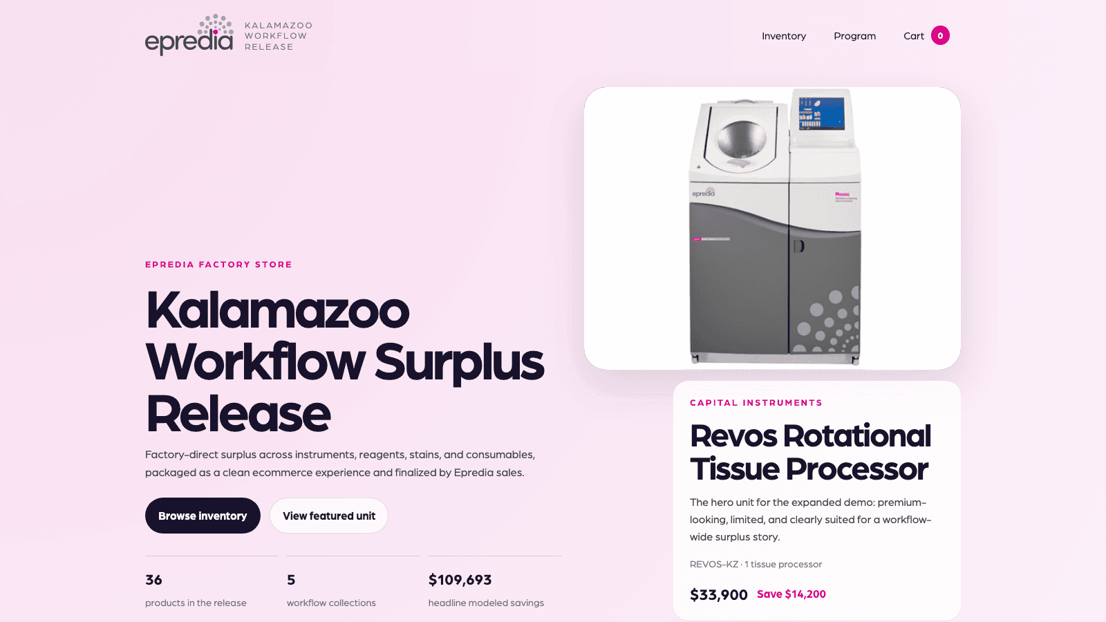 Epredia Kalamazoo Surplus Demo storefront screenshot